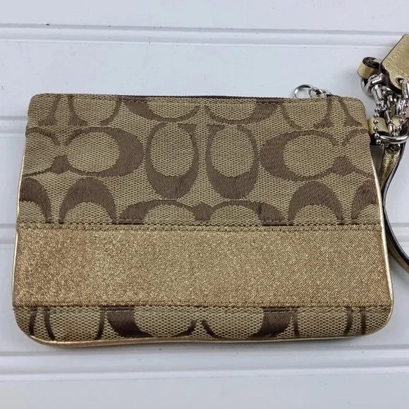 Coach Signature F41637 Gold Khaki Wristlet Pouch Clutch Wallet - Picture 3 of 7